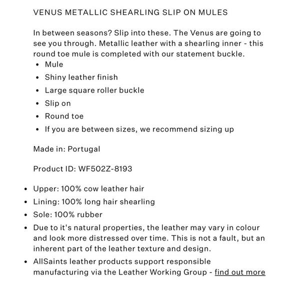 VENUS METALLIC SHEARLING SLIP ON MULES Sz 40, Us 9. SILVER GOLD BUCKLE - Picture 7 of 16